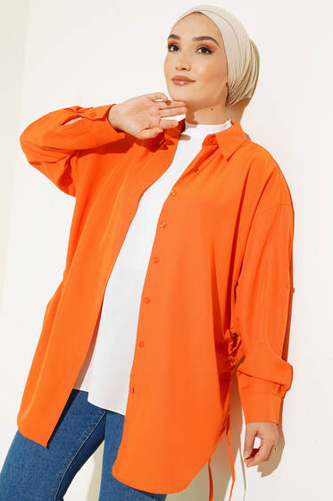 Büzgü Detaylı Gömlek Oranj - Gömlek