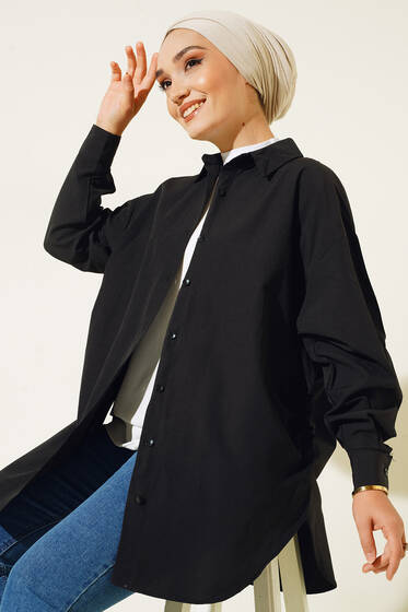 Büzgü Detaylı Gömlek Siyah - Gömlek