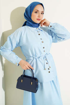 Büzgü Detaylı Paraşüt İkili Takım Buz Mavisi - İkili Takım