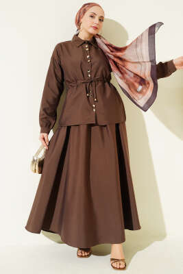 Büzgü Detaylı Paraşüt İkili Takım Kahve - HBS