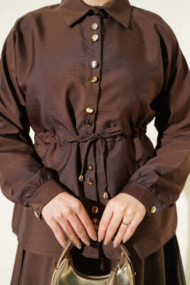 Büzgü Detaylı Paraşüt İkili Takım Kahve - İkili Takım