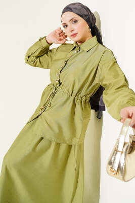 Büzgü Detaylı Paraşüt İkili Takım Yağ Yeşili - İkili Takım