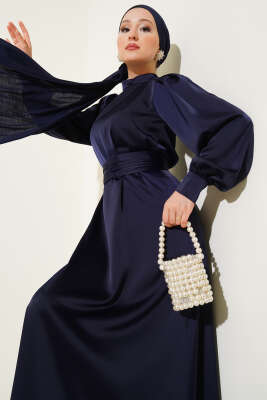 Büzgü Kuşaklı Basic Saten Elbise Parlement