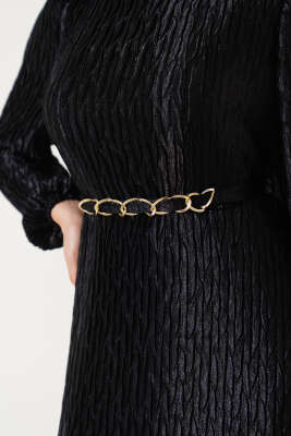 Büzgü Pliseli Kuşaklı Elbise Siyah - Tesettür Elbise