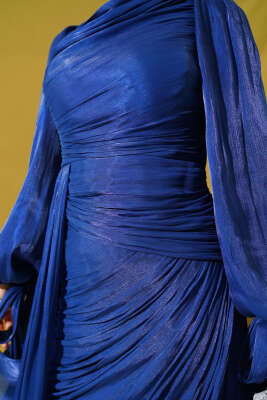 Büzgü Şifon Abiye Elbise Lacivert - Tesettür Elbise