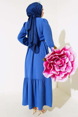 Büzgülü Ayrobin Elbise Indıgo - Tesettür Elbise