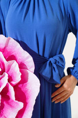 Büzgülü Ayrobin Elbise Indıgo - Tesettür Elbise