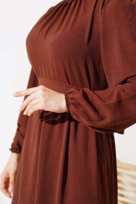 Büzgülü Ayrobin Elbise Kahve - Tesettür Elbise