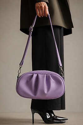 Büzgülü Fermuarlı Oval Çanta Lila 