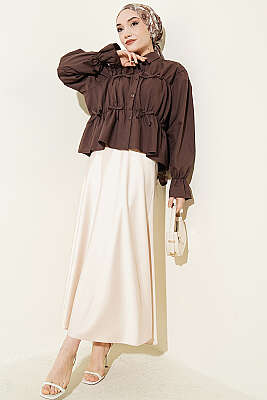 Büzgülü Fiyonklu Kısa Gömlek Kahve - Gömlek