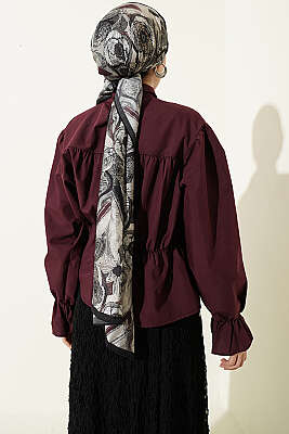 Büzgülü Fiyonklu Kısa Gömlek Mürdüm - Gömlek