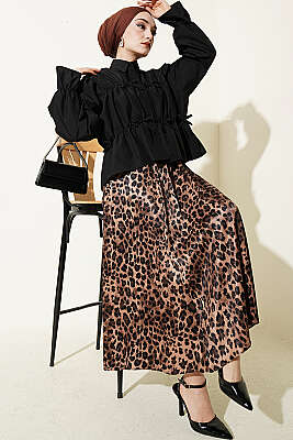 Büzgülü Fiyonklu Kısa Gömlek Siyah - Gömlek