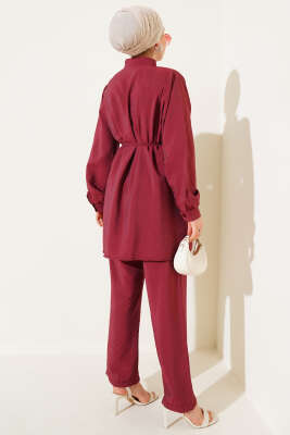 Büzgülü İp Kuşaklı Basic İkili Takım Bordo - 700-1000 TL Ürünler