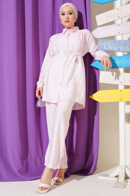 Büzgülü İp Kuşaklı Basic İkili Takım Pembe - 700-1000 TL Ürünler