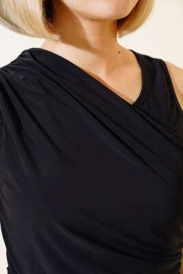 Büzgülü Likralı Bluz Siyah - Yeni Giyim