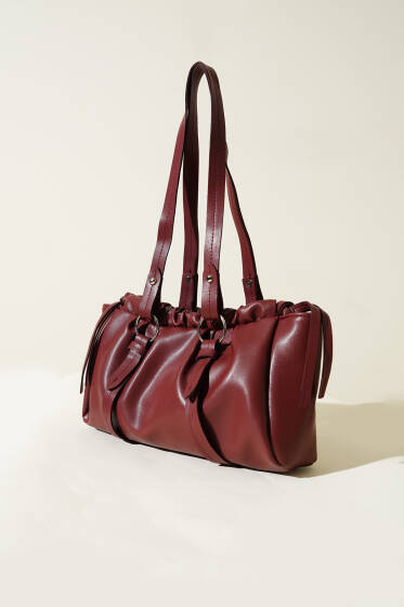 Büzgülü Mıknatıslı Çanta Bordo - Kol Çantası