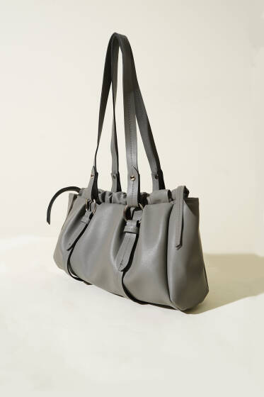 Büzgülü Mıknatıslı Çanta Gri - Kol Çantası