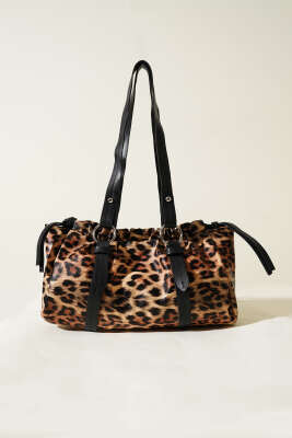 Büzgülü Mıknatıslı Çanta Leopar - Kol Çantası