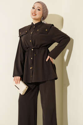 Büzgülü Omuz Allerli İkili Takım Kahve - İkili Takım