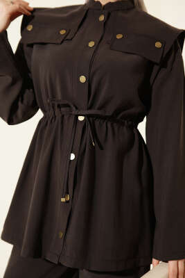 Büzgülü Omuz Allerli İkili Takım Kahve - İkili Takım