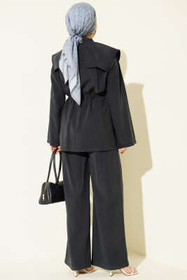 Büzgülü Omuz Allerli İkili Takım Lacivert - İkili Takım