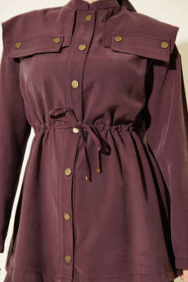 Büzgülü Omuz Allerli İkili Takım Mürdüm - İkili Takım