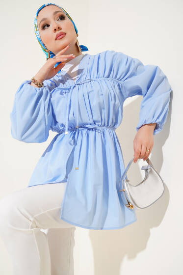 Büzgülü Önden Bağlamalı Kimono Bebe Mavi - Dış Giyim&Mont