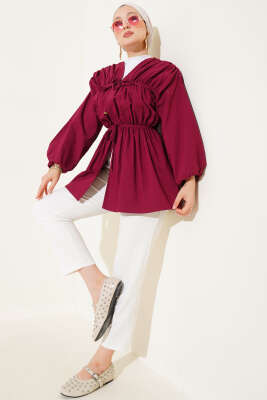 Büzgülü Önden Bağlamalı Kimono Bordo 