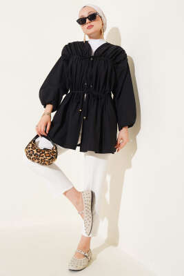 Büzgülü Önden Bağlamalı Kimono Siyah - 300-500 TL Ürünler
