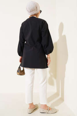 Büzgülü Önden Bağlamalı Kimono Siyah - 300-500 TL Ürünler