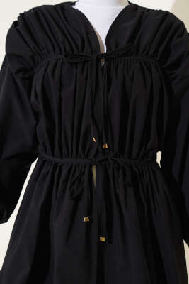 Büzgülü Önden Bağlamalı Kimono Siyah - 300-500 TL Ürünler
