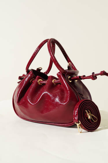 Büzgülü Rugan Kol Çanta Bordo - Kol Çantası