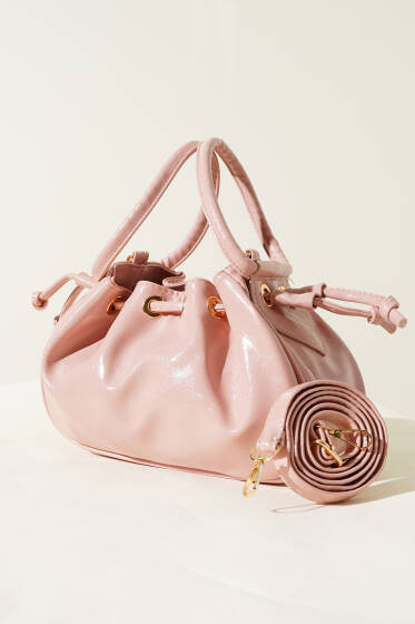 Büzgülü Rugan Kol Çanta Pudra - Kol Çantası