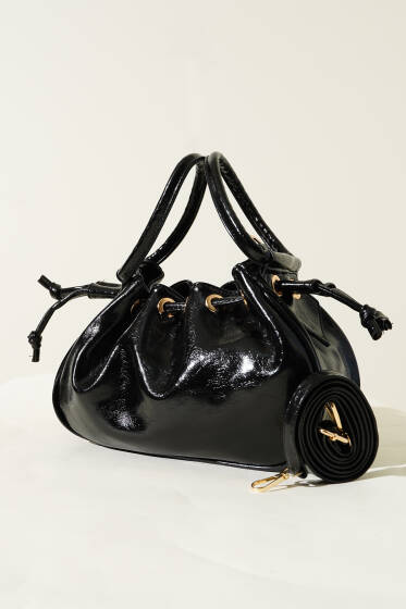 Büzgülü Rugan Kol Çanta Siyah - Kol Çantası