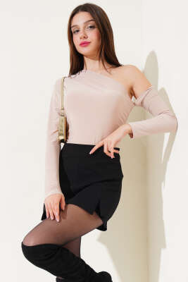 Büzgülü Tek Kol Sandy Bluz Bej 