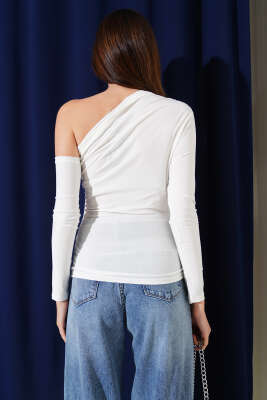Büzgülü Tek Kol Sandy Bluz Ekru - Kadın Giyim Modelleri