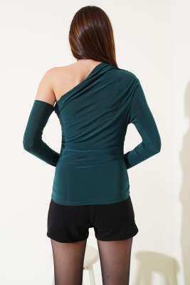 Büzgülü Tek Kol Sandy Bluz Zümrüt - Kadın Giyim Modelleri