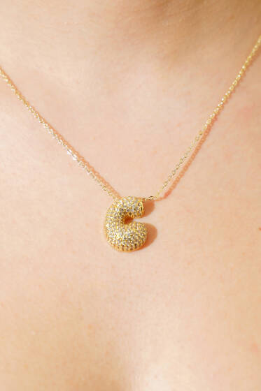 C Harfli Taşlı Kolye - Günün Seçilenleri