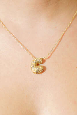 C Harfli Taşlı Kolye 