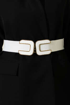 C Logolu Lastikli Kemer Beyaz - DESREE KEMER