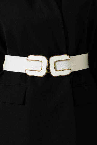 C Logolu Lastikli Kemer Beyaz - Deri Kemer