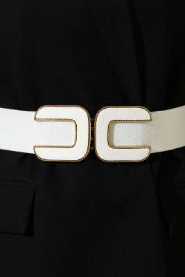 C Logolu Lastikli Kemer Beyaz - Deri Kemer