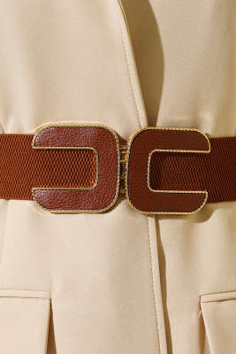 C Logolu Lastikli Kemer Kahve - Deri Kemer