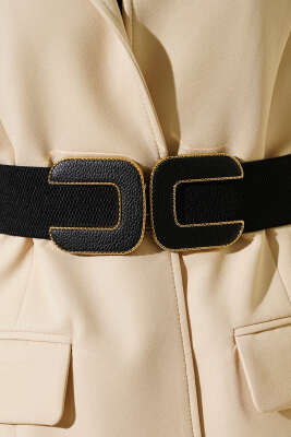 C Logolu Lastikli Kemer Siyah - Deri Kemer