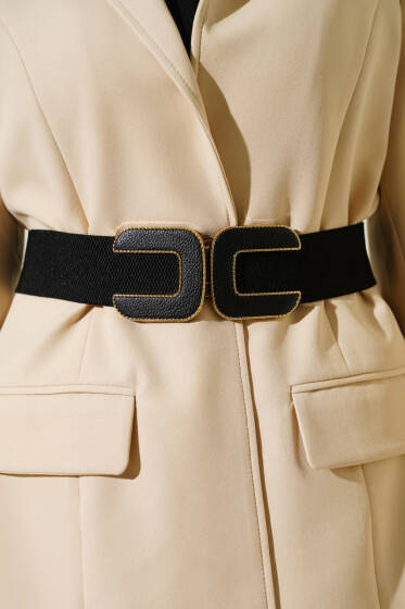 C Logolu Lastikli Kemer Siyah - Yılın Fırsatı