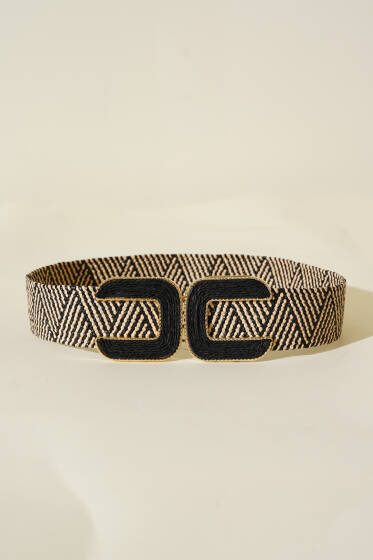 C Tokalı Hasır Kemer Bej Siyah - Hasır Kemer