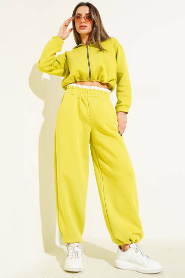 Garnili Kapüşonlu İkili Takım Yağ Yeşili - Kadın Giyim Modelleri