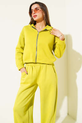 Garnili Kapüşonlu İkili Takım Yağ Yeşili - Kadın Giyim Modelleri