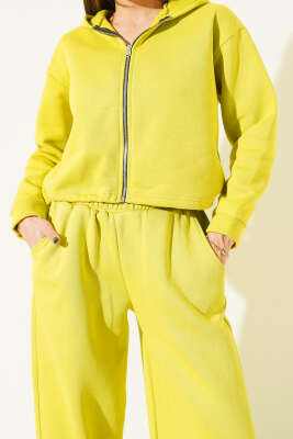 Garnili Kapüşonlu İkili Takım Yağ Yeşili - Kadın Giyim Modelleri