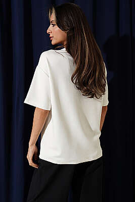 California Baskılı Modal T-shirt Ekru - Kadın Giyim Modelleri